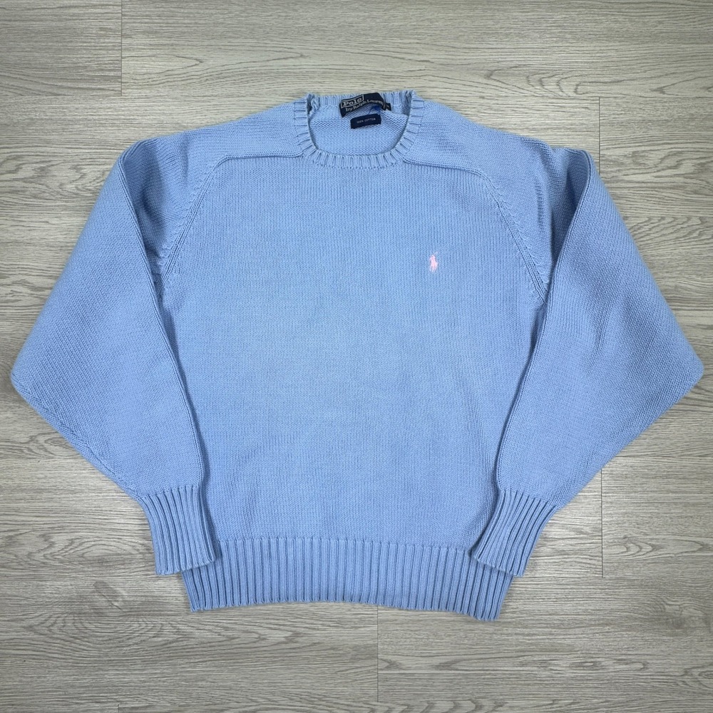 Polo by Ralph Lauren Light Blue Crewneck Sweater with Pink Pony